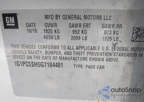 2016 Chevrolet Cruze Limited Ls Auto from USA, damaged, VIN 1G1PC5SH5G7184481